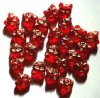 25 13mm Red and Gold Cat Face Glass Beads